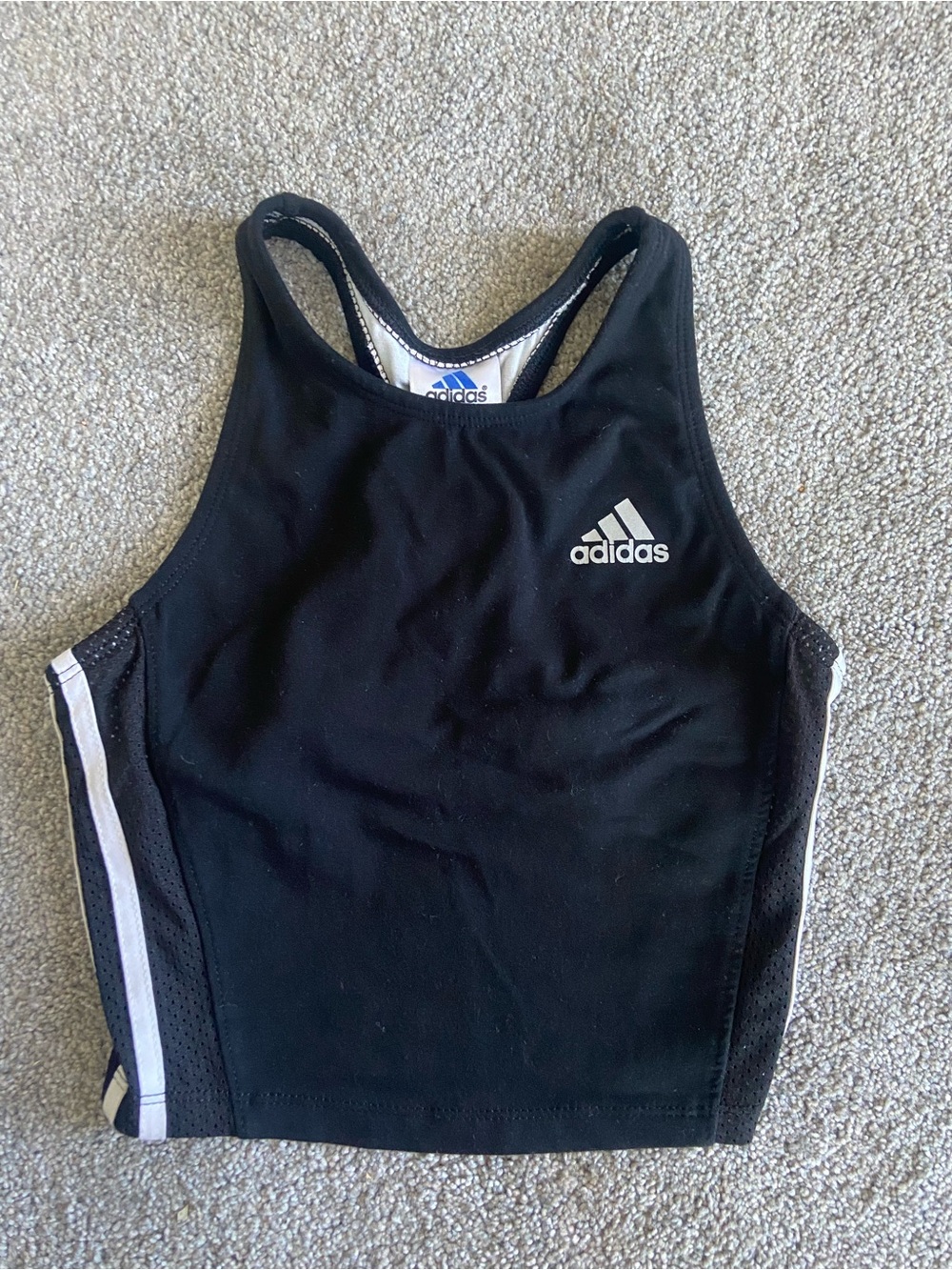 Adidas Black 3-Stripe High-Neck Cropped Tank Top- Medium